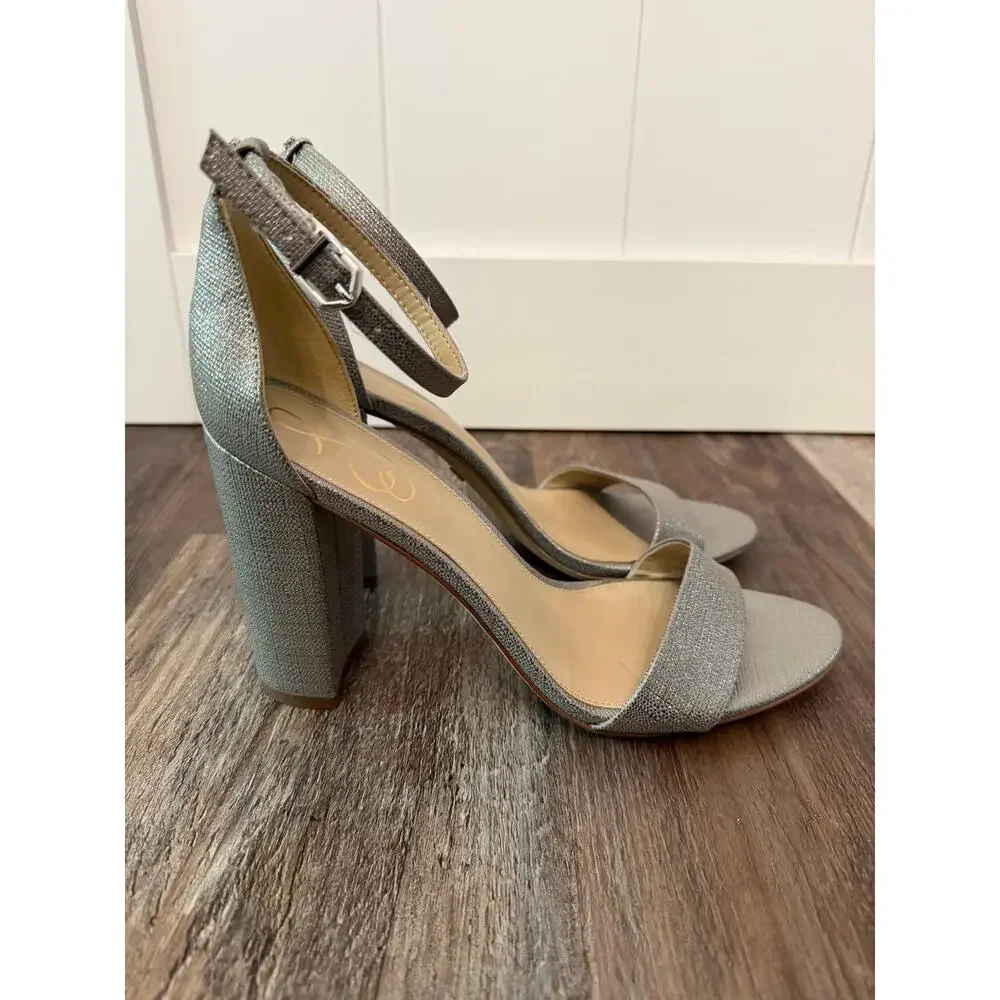 Sam Edelman Yaro Heels Women's 9.5 M Pewter Metallic Champagne Gold Sandal EUC